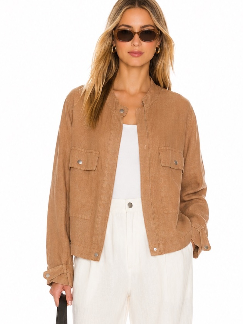 Nicole Miller New York Linen Lyocell Utility Safari Jacket Camel Tan Lightweight